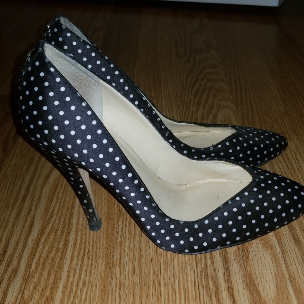 Navy blue with white polka dots heels